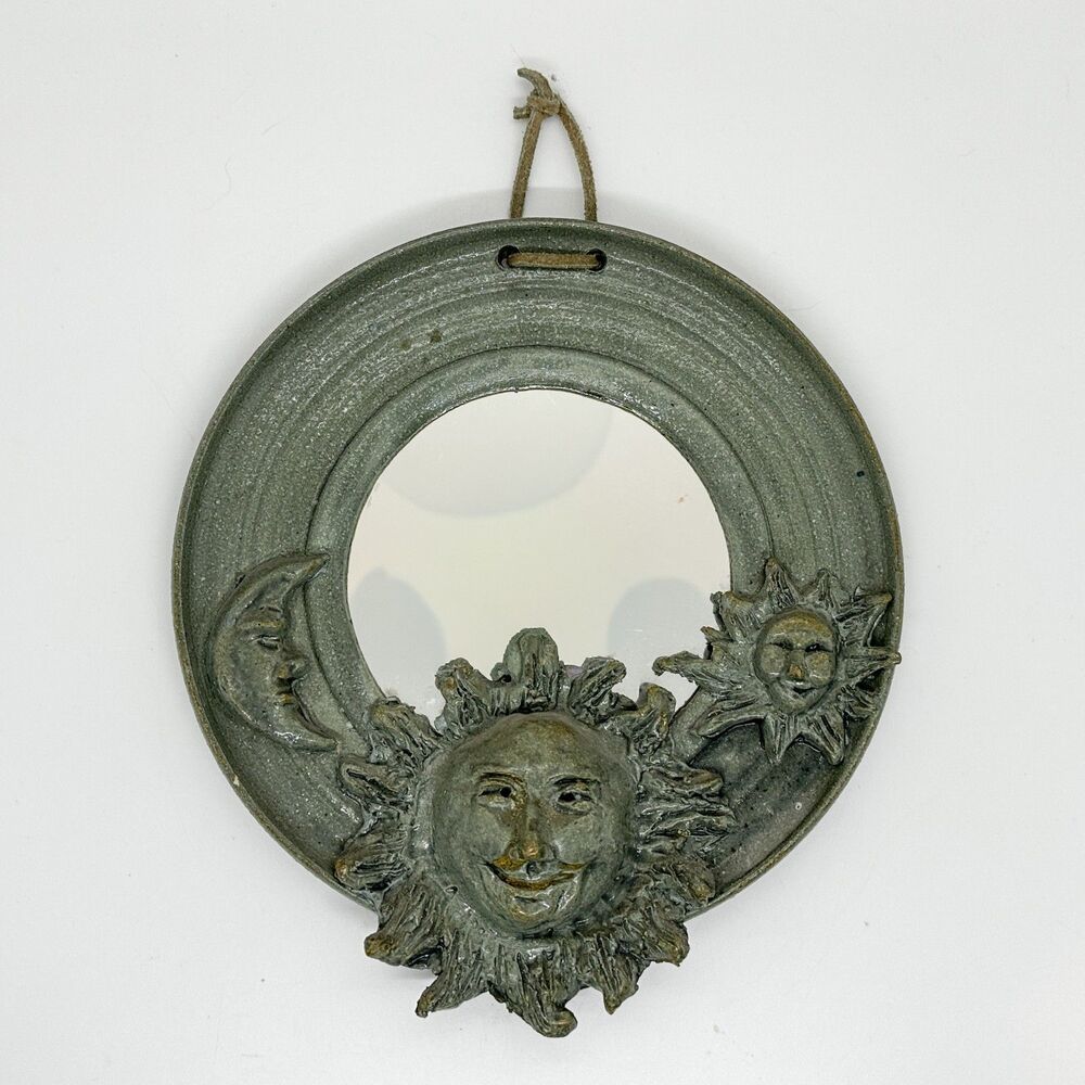 Vintage Handmade Ceramic Pottery Celestial Mirror Sun Moon